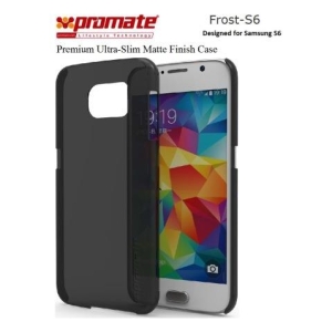 Promate premium ultra-slim matte finish case for Samsung Galaxy S6, shown snapped around a white S6 phone.