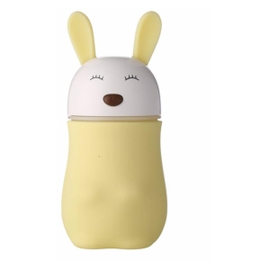 Yellow bunny-themed baby bottle with a white head and ears pointing upward