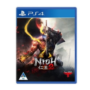 PlayStation 4 game case for Nioh 2 with blue PS4 case and warrior artwork on the cover (image includes PS4 branding)