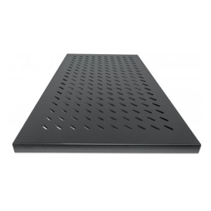 Perspective view of a flat black perforated metal panel with diagonal vent slots in a slight angle.