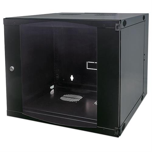713887 - Computech-Solutions Black enclosed printer or cabinet with a large clear front door for viewing the interior workspace.