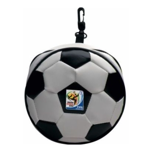 Small round soccer ball keychain with a metal clip on top, featuring a FIFA sticker on the surface.