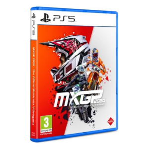 PS5 MXGP 2020 game case with motocross riders in action on a red-orange background; title MXGP 2020 and PEGI 3 rating visible.