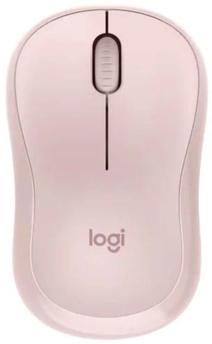 910007121 ComputechSolutions Pink Logitech wireless computer mouse shown from above with scroll wheel centered and subtle seam line