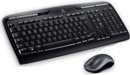 920-003989 - Computech-Solutions Black Logitech wireless keyboard with numeric keypad and matching mouse on a white background