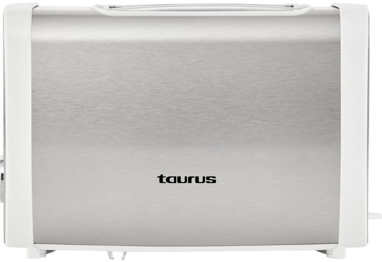 960648 - Computech-Solutions Toaster with brushed stainless steel front and white sides, Taurus brand visible on the panel
