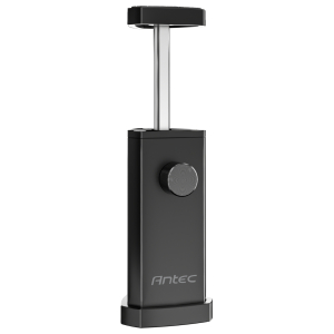 Antec black adjustable desktop stand with a silver vertical rod and knurled adjustment knob