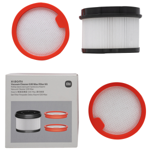 BHR08C4GL_Xiaomi-G30-Filte-Kit-pack_01-1jpeg - Computech-Solutions Replacement filter kit for Xiaomi G30 Max vacuum cleaner, showing white pleated filters with red rims and the box.
