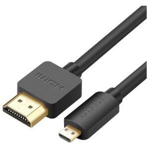 HD127-30102_UGreen-HD127-Micro-HDMI-to-HDMI-20-Cable-15M-Black_wr_01jpg - Computech-Solutions HDMI-to-micro HDMI cable by UGREEN with gold-plated connectors, close-up view