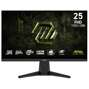 MSI 25-inch gaming monitor, FHD 1920x1080, 240 Hz, 0.5 ms GTG, HDR Ready.