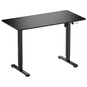 PCB-SD-SUMMIT_PCBuilder-Summit-Height-Adjustable-Electric-Standing-Desk_wr_01ajpg - Computech-Solutions Black electric height-adjustable standing desk with two sturdy legs and a smooth rectangular tabletop, featuring a side control panel on the right.