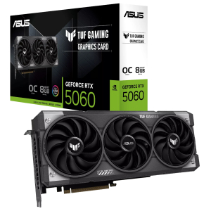 ASUS TUF Gaming GeForce RTX 5060 graphics card next to its box