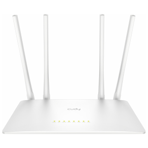 WR300S_CUDY-N300-300MBPS-WIFI-ROUTERjpg - Computech-Solutions White wireless router with four external antennas and a row of small status LEDs along the front edge labeled Power, WiFi, Internet, WAN, LAN.