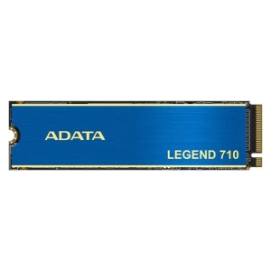 ADATA Legend 710 NVMe M.2 SSD with a blue heat-spreader and gold trim.
