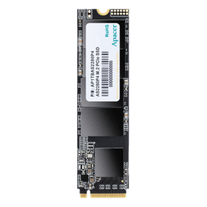 M.2 PCIe NVMe solid-state drive module with a gold edge connector and a white label sticker on the board.