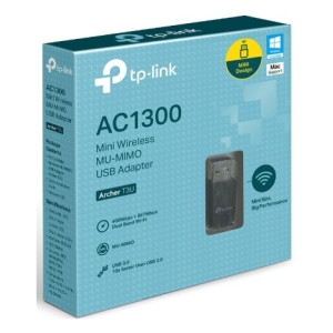TP-Link AC1300 Mini Wireless MU-MIMO USB adapter box, Archer T3U, dual‑band Wi‑Fi product packaging