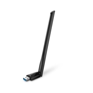USB Wi‑Fi dongle with a tall black antenna angled upward for better signal reception.
