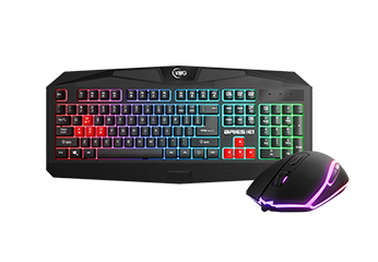 ARIESE1 - Computech-Solutions Gaming keyboard with rainbow RGB backlighting and a wired illuminated mouse with purple accents.