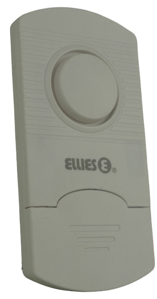 BDSVA - Computech-Solutions White wall-mounted doorbell/button transmitter with a large circular push button and a small grille area at the bottom.