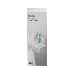 Bathlux Fuerte Succión ventosa wall-mounted bathroom shelf with hooks; holds bottles and towels, 4.0 kg capacity.
