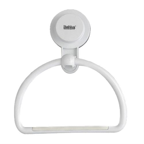 BLX-30145 - Computech-Solutions White suction-mounted towel ring attached to a wall, used to hang towels in the bathroom.