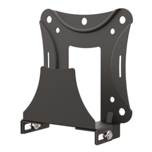 Wall-mount bracket for a flat-screen TV with adjustable arms and VESA mounting holes