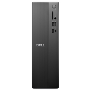Front panel of a Dell desktop tower with a circular power button, audio jack, two USB ports, and a USB-C/data port visible.