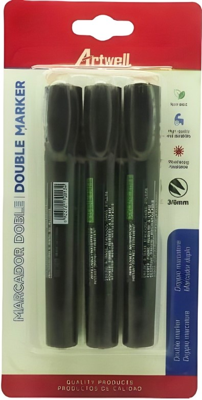 BW-S1007-279 - Computech-Solutions Pack of four black Artwell double markers in a clear blister package with red top and bottom panels, labeled as a marker set for art and lettering.