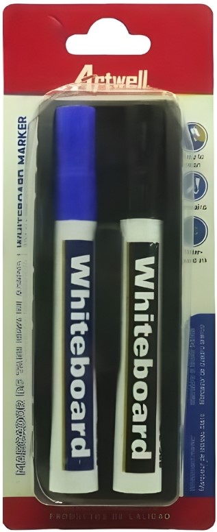 BW-S1007-282 - Computech-Solutions Two whiteboard markers in a red blister pack: one blue-cap marker and one black-cap marker labeled 'Whiteboard.'