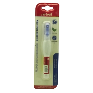 BW-S1007-312 - Computech-Solutions White correction pen in red-and-white blister packaging with blue cap, designed for quick-dry corrections.