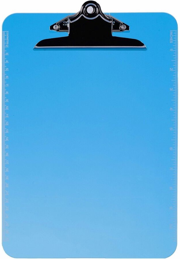 BW-S1007743A4-CLR - Computech-Solutions Blue clipboard with a black metal clip at the top and measurement rulers along the left and right edges.