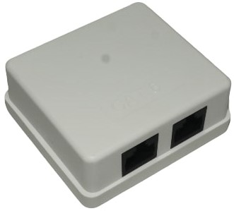 CAT6WALL-DB - Computech-Solutions White two-port Ethernet adapter with two RJ-45 jacks on the front side.