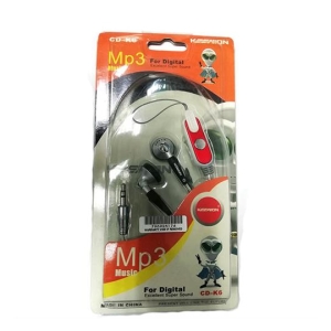 Headphones with built-in MP3 control in clear blister packaging; orange and red label reads 'MP3' on the package.