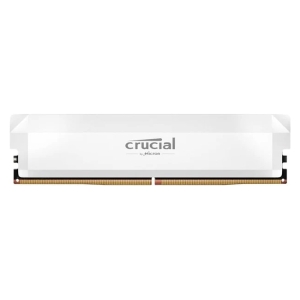 Crucial by Micron RAM module with gold connector pins visible on a white surface.