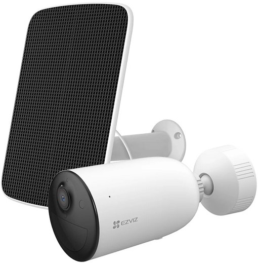CSCB3SP - Computech-Solutions Outdoor security camera with a rectangular solar panel for powering it, mounted on a bracket