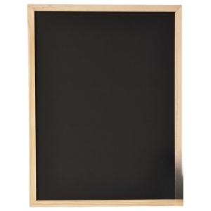 Blank black chalkboard in a light wooden frame, empty and ready for writing