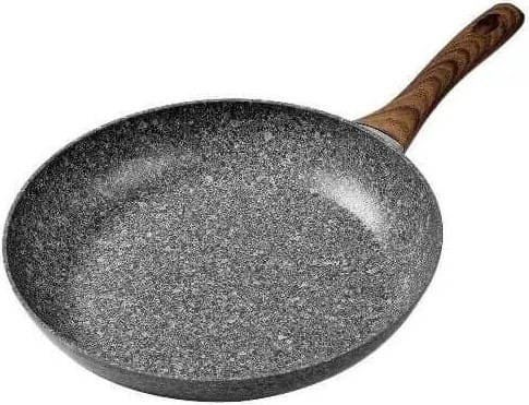 CSY-150-28-28CM - Computech-Solutions Nonstick frying pan with a wooden handle and gray speckled interior surface.
