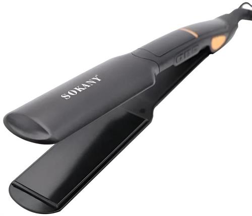 CSY-HS-030 - Computech-Solutions Black hair straightener (flat iron) with ceramic plates open, brand SOKANY visible on the plate