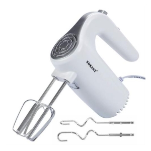 CSY-LH-956 - Computech-Solutions White handheld electric mixer with two metal beaters and two dough hook attachments