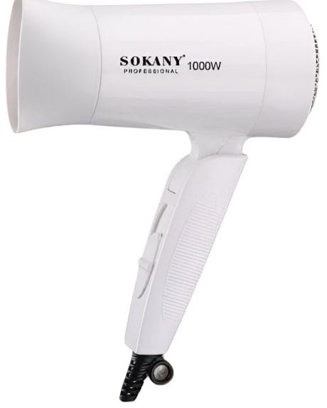 CSY-SK-3666WH - Computech-Solutions White handheld hair dryer with 'SOKANY 1000W' branding, designed for drying hair.