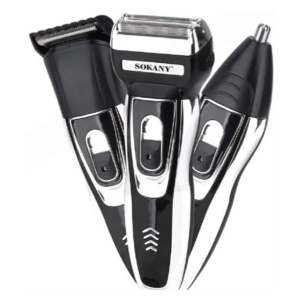 CSY-SK-392 - Computech-Solutions Three-piece Sokany electric grooming trimmer set with detachable heads and chrome accents.
