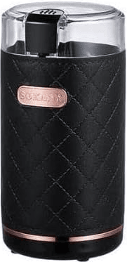 CSYSK3027 ComputechSolutions Close-up of a compact black quilted portable diffuser with a clear top and copper brand plate.