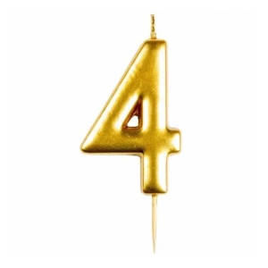 Gold number 4 birthday candle with a wick for decorating a cake