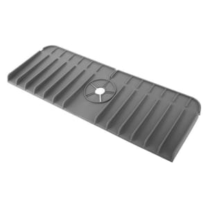 Gray ribbed rectangular plastic panel with a circular central hub in the middle of the plate.