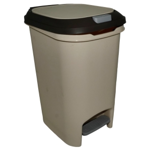 CSY6977-7-20LCRM - Computech-Solutions Beige pedal-operated trash can with a gray foot pedal and a black lid rim.