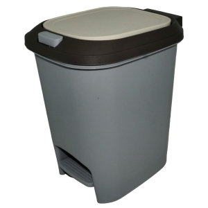 CSY6977-7-20LGRY - Computech-Solutions Gray pedal-operated trash can with a black lid and front foot pedal on the lower left side? (step-on bin)