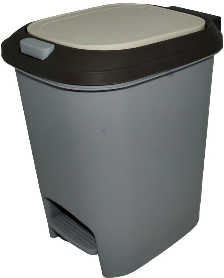 CSY6977-7-20LGRY - Computech-Solutions Gray pedal-operated trash can with a black lid and front foot pedal on the lower left side? (step-on bin)
