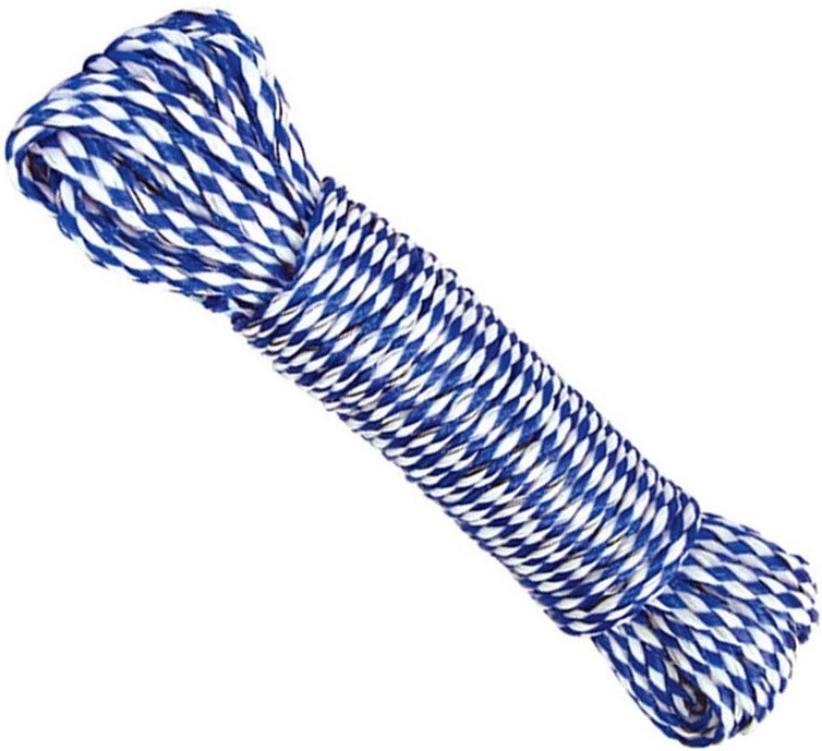 CSY91923-8MM10M - Computech-Solutions Blue and white braided rope coiled in a cylindrical shape.
