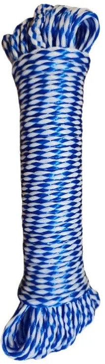 CSY91924-8MM20M - Computech-Solutions Blue and white braided rope wound into a long cylindrical coil.