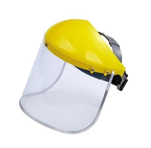 CSYBBHFS ComputechSolutions Yellow hard-shell face shield with clear visor for face protection, adjustable strap on back edge of the headpiece